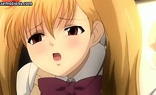 Blonde anime teenie doing handjob