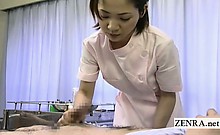 Subtitled medical CFNM handjob cumshot with Japan nurse