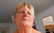 Grandma rides hubby and tries not to moaning