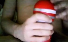 Bi 18 yr old stroking his virgin cock with my new Tenga cup.