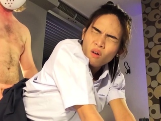 Cute Asian ladyboy sucked big hard cock