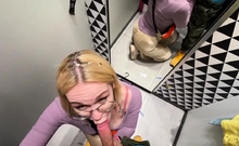 Gf gives a blowjob in the changing booth