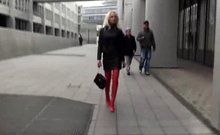 Amateur blonde Kaira in mini skirt masturbation scene