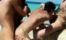 Bareback Amateur Handjob at the Beach with a Twink