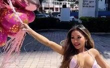Sexy brunette teen outdoor masturbation
