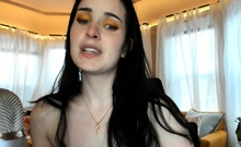 Hot brunette close up pussy masturbation on cam