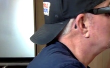 Moustache guy giving head in gloryhole