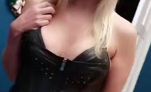 Deep throating milf slut in stockings jerks cock in hd