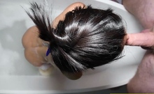 Skinny Thai femboy gives a POV blowjob in a bath tub at home