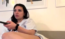 Sexy leggy brunette enjoys foot fetish