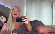 Blonde horny babe commenting small dick