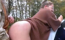 Horny Slut Suck Cock And Takes Hard Doggy Pounding In Public