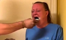 Naughty mouth washed out with soap