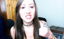Small titted brunette teen fingering on the bed