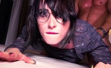 Cute babe in glasses hard doggystyled