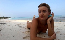 Blonde Solo Female's Nudist Walk On The Beach