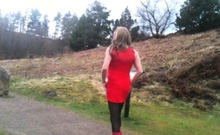 Crossdresser Strips Outdoors